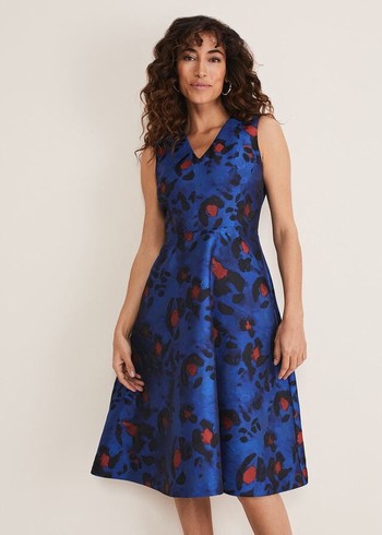 Phase Eight Clarisse Print Jacquard Dress Deep Blue/Multicolor Canada | HWAPVX-214